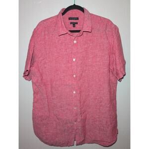 Banana Republic Red 100% Linen Camden Fit Short Sleeve Shirt Mens Button Up L
